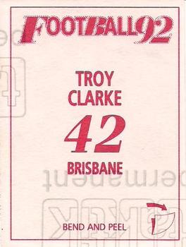 1992 Select AFL Stickers #42 Troy Clarke Back